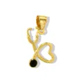 Gold stethoscope heart pendant detail view, premium copper enamel DIY jewelry accessory. - Stethoscope (W284) / Black