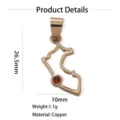 Map pendant copper necklace jewelry detail view with dimensions 26.5x10mm and 1.1g. - Red Rhinestone Map Style A (W0536)