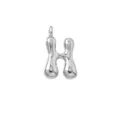 Detailed view of a silver puffy letter H pendant, shiny bubble style jewelry piece. - Letter H / Pendant Only (Without Chain) / Silver