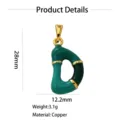 Green enamel letter D pendant detail shot, height 28mm, width 12.2mm, copper material 3.1g. - Letter D