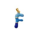 Close-up detail of the colorful enamel letter F pendant, showing vibrant blue gradient tones. - Letter F