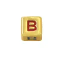 Goldene quadratische Buchstabe B Perle Nahaufnahme, Emailliertes DIY Schmuck Detailbild - Vierfarbiger Buchstabe - B