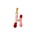 Exquisite letter H pendant detail, featuring vibrant pink and red enamel with 18K gold plated brass. - Letter H
