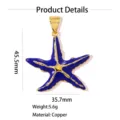 Ciondolo stella marina in smalto blu rame placcato oro gioielli accessori fascino elegante. - singolo pendente (senza catena) / 45.5x35.7mm / Blu scuro