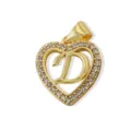 18k gold plated brass heart pendant necklace with shimmering paved cubic zirconia stones and letter D. - Letter D (Pendant) / Gold