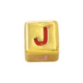 Gold square enamel letter J bead detail close-up, perfect for personalized DIY jewelry making. - Four-Color Letter - J