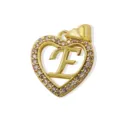 Gold plated heart initial E pendant charm with sparkling cubic zirconia crystals DIY jewelry. - Letter E (Pendant) / Gold
