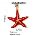 Nuovo ciondolo a forma di stella marina in ottone, gioiello elegante e di alta classe per donne. - singolo pendente (senza catena) / 45.5x35.7mm / Rosso