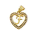 Gold-plated heart letter F pendant necklace, 18k gold brass alphabet charm accessory. - Letter F (Pendant) / Gold