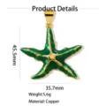 Ciondolo stella marina in smalto verde gioielli in modo ottone stile carino elegante fascino. - singolo pendente (senza catena) / 45.5x35.7mm / Verde