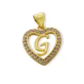 Gold plated heart alphabet pendant with sparkling stones, stylish DIY letter G jewelry accessory. - Letter G (Pendant) / Gold