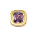 Close-up detail of a square brass bezel set purple zircon gemstone DIY jewelry charm bead. - February (Purple Zirconia)