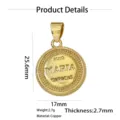 Gedetailleerd overzicht van de vintage gouden messing Maria hanger met afmetingen. - Dun Goud PUIG CARACAS Munt Stijl
