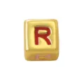 Gold plated square alphabet bead with red letter R, perfect for DIY handmade jewelry making. - Four-Color Letter - R