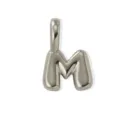Silver puffy letter M pendant charm, sleek minimalist alphabet DIY jewelry necklace accessory. - Silver Style M