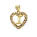 Gold plated brass heart initial pendant with sparkling zirconias for DIY jewelry making - Letter I (Pendant) / Gold