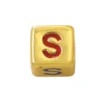 Gold square letter S bead for DIY jewelry making, enamel alphabet charm bracelet necklace. - Four-Color Letter - S