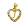 18K gold plated brass heart letter J pendant sparkling cubic zirconia charm for DIY necklace - Letter J (Pendant) / Gold