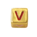 Gold Square Letter V Bead Enamel DIY Pendant Charm Necklace Bracelet Jewelry Making Accessory - Four-Color Letter - V