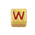 Gold square letter bead with red enamel alphabet W, ideal for custom DIY jewelry making. - Four-Color Letter - W