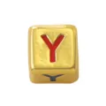 Gold square alphabet bead with red enamel letter Y, ideal for DIY custom jewelry making. - Four-Color Letter - Y