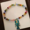 Collier pendentif homard en perles acryliques colorées bohème, bijoux de plage style marin. - Collier / Bleu sarcelle