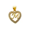 Gold Plated Brass Letter M Heart Pendant with Sparkling Rhinestones DIY Jewelry Accessory - Letter M (Pendant) / Gold