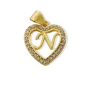 Gold plated heart initial letter N pendant with sparkly cubic zirconia for DIY jewelry making. - Letter N (Pendant) / Gold