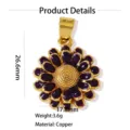 Gold-plated copper sunflower pendant detail, featuring deep purple enamel petals and textured center. - Pendant Only / Purple