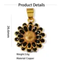 Detailed view of the elegant gold plated copper black enamel sunflower pendant jewelry. - Pendant Only / Black