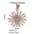 Kupfer Sonnenanhänger mit Zirkonia-Zentrum, 41x32mm Größe und 3.7g Gewicht für Halsketten. - Sonnenblume (Platin)