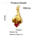Gold Brass Cubic Zirconia Flower Pendant Charm Jewelry DIY Accessory 26x14.6mm New - Fleur-de-lis Pendant / 1.8g (26x14.6mm) / February-Iris