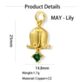 18K Gold Plated Copper Lily of the Valley Birthstone Charm Pendant for DIY Necklace Jewelry - May-Lily of the Valley