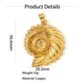 Ciondolo conchiglia in ottone dorato, accessorio per collana, dimensioni 36.6x28.3mm, 10g. - Ciondolo Solo (Senza Catena) (W260809) / 5-Conca (oro)