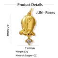 18K gold plated copper cubic zirconia flower pendant DIY jewelry making accessory 27.5mm - June-Rose