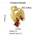 Gold 18K Brass Flower CZ Pendant Birthstone DIY Charm Necklace Jewelry Accessory 23.5x14.7mm - July - Lotus