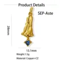 18K Gold Plated Brass Flower Pendant Blue Cubic Zirconia DIY Necklace Jewelry Accessory - September - Aster