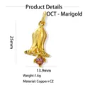 Exquisite gold brass birthstone flower pendant with pink CZ stone for DIY necklace making. - October - Marigold