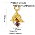 Gold brass purple zircon flower pendant DIY jewelry accessory 21.7x13.2mm charm detail - December-Poinsettia