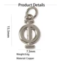 Pendentif en cuivre lettre grecque Phi minimaliste, 15.5x7.3mm, léger 0.6g bijou élégant. - Pendentif Seul (Sans Chaîne) (Phi) / Argent
