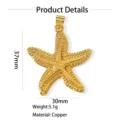 Ciondolo Stella Marina Oro Rame Gioielli DIY Collana Accessori 37x30mm 5.1g Componente - Ciondolo Solo (Senza Catena) (W260809) / 10-Stella marina (oro)