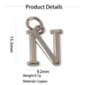 Pendentif lettre N en cuivre pour collier charme de taille compacte, bijou minimaliste élégant. - Pendentif Seul (Sans Chaîne) (Nu) / Argent