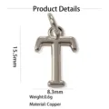 Pendentif Lettre T Argenté Cuivre Alphabet Minimaliste Charms Bijou Accessoire Cadeau - Pendentif Seul (Sans Chaîne) (Tau) / Argent