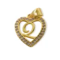 18K Gold Plated Brass Heart Letter Q Pendant Sparkling Zirconia DIY Jewelry Accessory - Letter Q (Pendant) / Gold