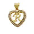 18k gold plated brass heart letter R pendant sparkling cubic zirconia DIY jewelry accessory - Letter R (Pendant) / Gold