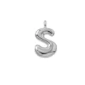 Silver puffy letter S pendant minimalist cute chunky alphabet charm for jewelry making DIY - Letter S / Pendant Only (Without Chain) / Silver