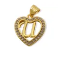 Gold plated brass heart letter U pendant sparkling zircon minimalist DIY jewelry necklace - Letter U (Pendant) / Gold