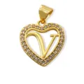 Gold plated heart rhinestone letter V pendant charm for DIY necklace and bracelet jewelry. - Letter V (Pendant) / Gold