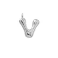 Close-up detail of the silver puffy letter V pendant showing smooth shiny metallic surface. - Letter V / Pendant Only (Without Chain) / Silver