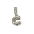 Silver tone puffy letter C pendant, minimalist metallic alphabet charm for DIY necklace jewelry. - Silver Style C